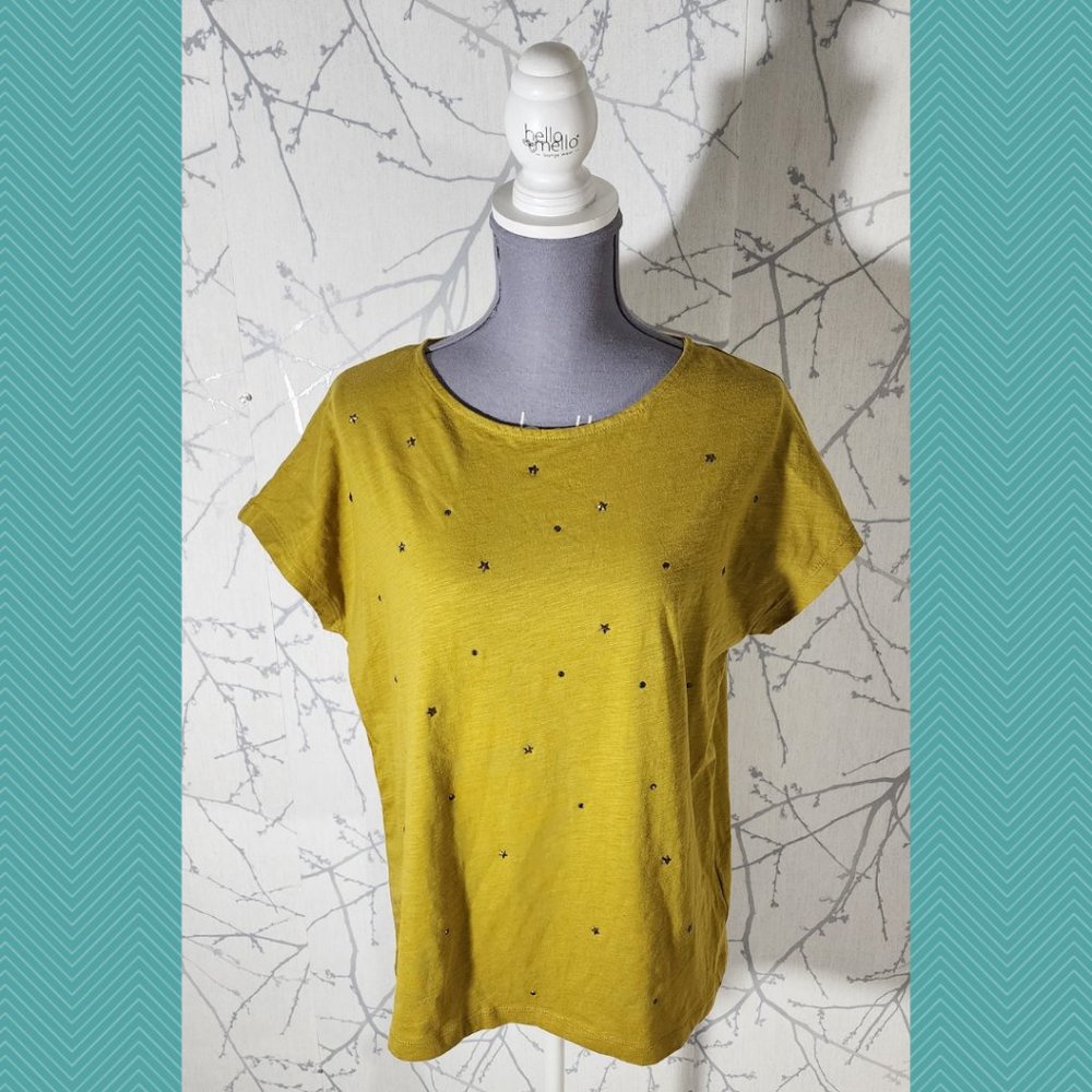 edc Chartreuse Yellow Metallic Stars Studded Cotton Tee